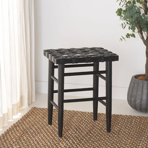 Safavieh Walda Black Leather Woven Counter Stool - Modern Artisanal Design For Dining & Bar Spaces, 25" Height BST1017A