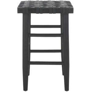 Safavieh Walda Black Leather Woven Counter Stool - Modern Artisanal Design For Dining & Bar Spaces, 25" Height BST1017A