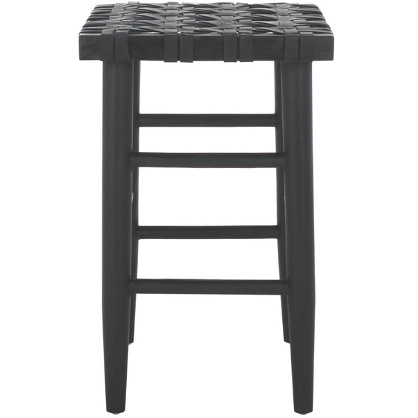 Safavieh Walda Black Leather Woven Counter Stool - Modern Artisanal Design For Dining & Bar Spaces, 25" Height BST1017A
