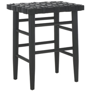 Safavieh Walda Black Leather Woven Counter Stool - Modern Artisanal Design For Dining & Bar Spaces, 25" Height BST1017A