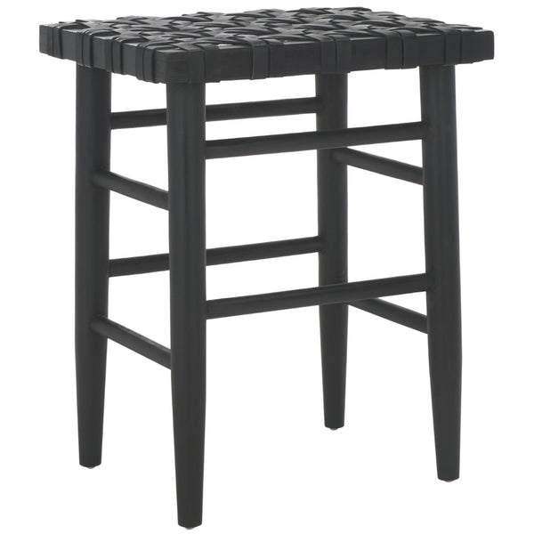 Safavieh Walda Black Leather Woven Counter Stool - Modern Artisanal Design For Dining & Bar Spaces, 25" Height BST1017A