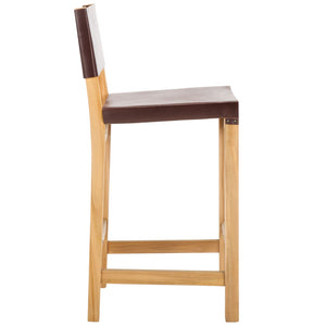 Safavieh Romee Counter Stool – Stylish Teak Frame & Sling Leather Seat For Modern Kitchen Or Bar Seating Cognac / Natural BST1200A