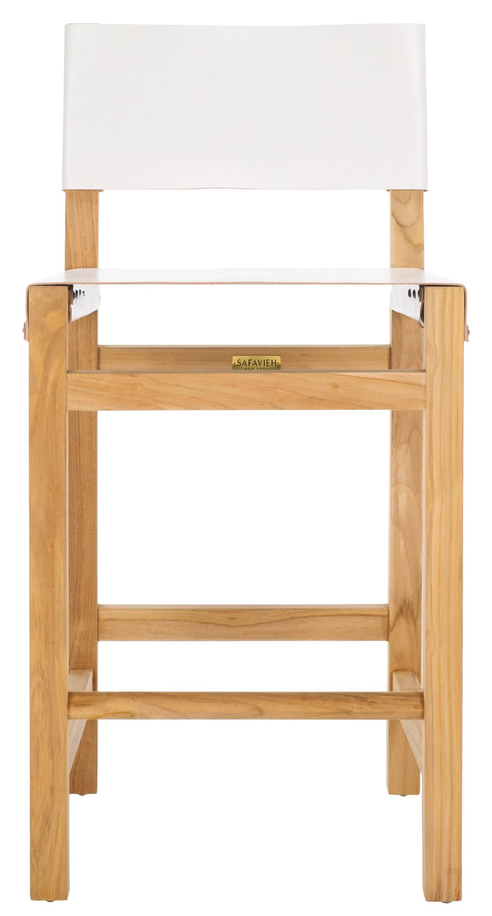 Safavieh Romee Counter Stool – Stylish Teak Frame & Sling Leather Seat For Modern Kitchen Or Bar Seating White / Natural BST1200B