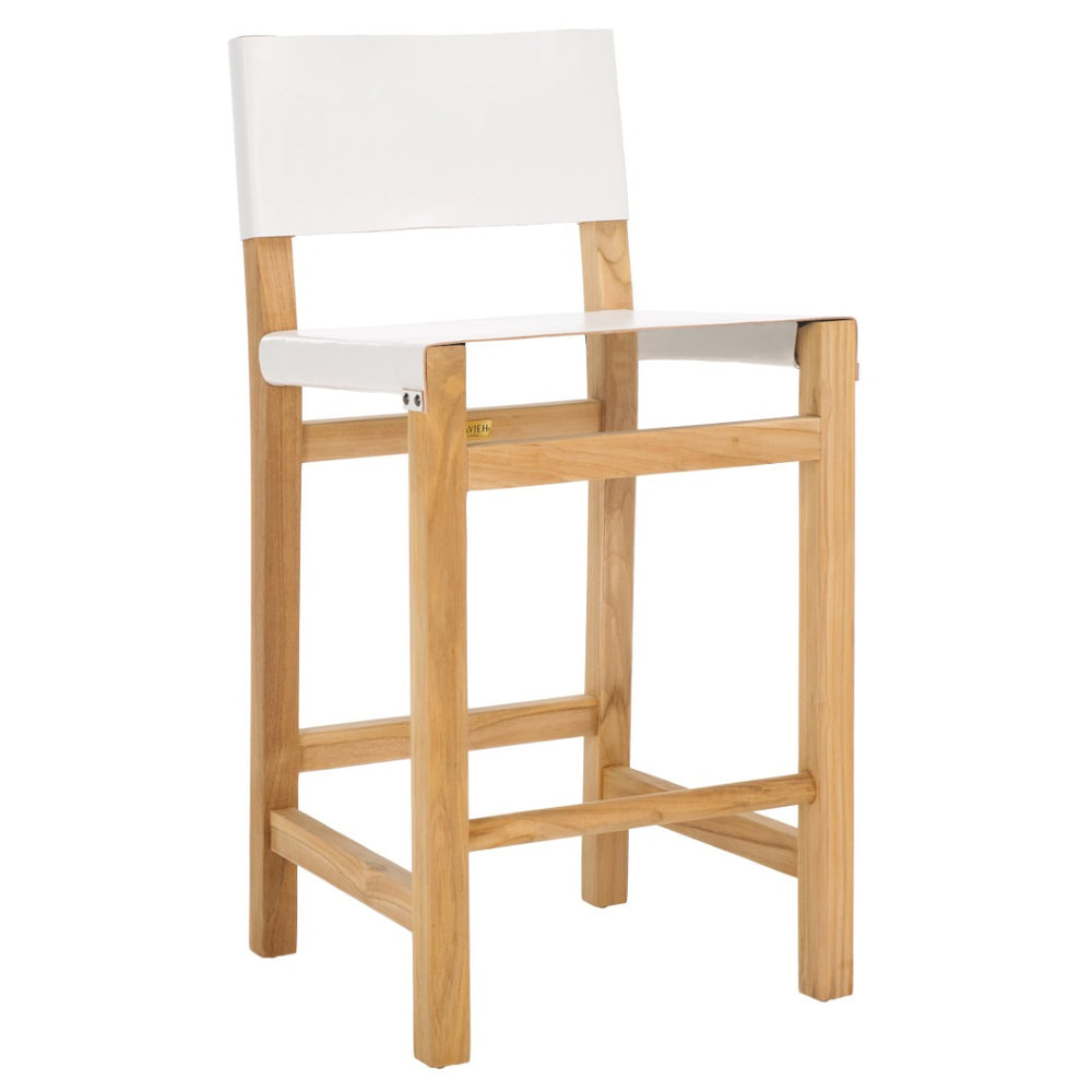 Safavieh Romee Counter Stool – Stylish Teak Frame & Sling Leather Seat For Modern Kitchen Or Bar Seating White / Natural BST1200B