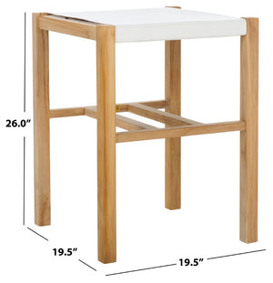 Safavieh Solana Counter Stool - Modern Rustic Teak Frame With Comfortable Leather Sling Seat For Any Space White / Natural BST1201B