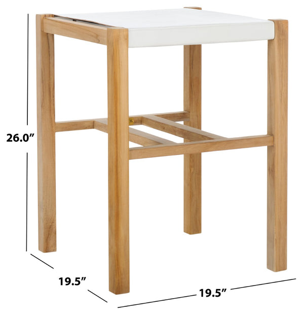 Safavieh Solana Counter Stool - Modern Rustic Teak Frame With Comfortable Leather Sling Seat For Any Space White / Natural BST1201B