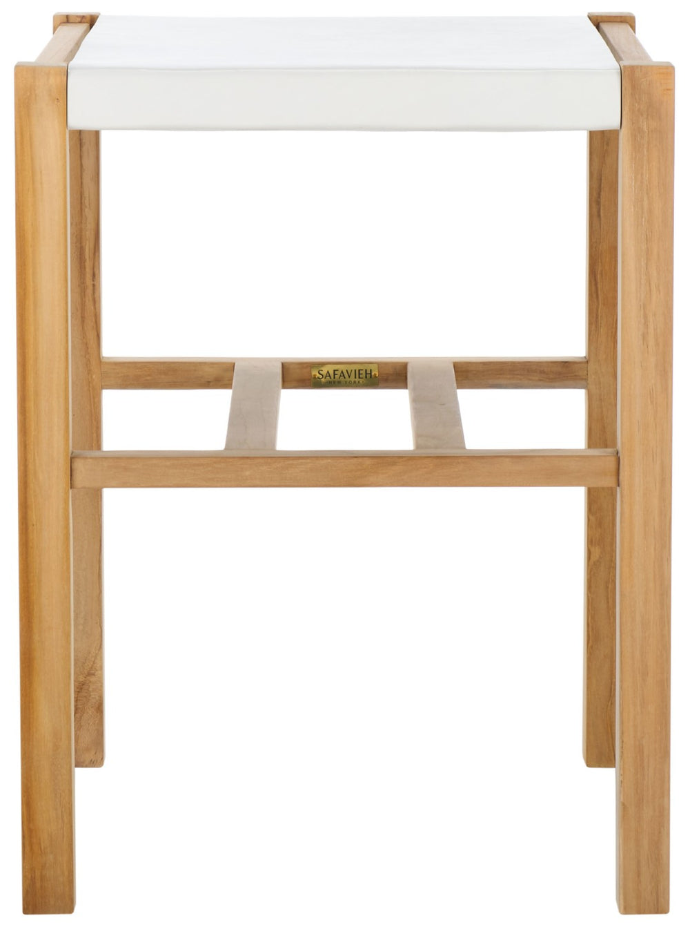 Safavieh Solana Counter Stool - Modern Rustic Teak Frame With Comfortable Leather Sling Seat For Any Space White / Natural BST1201B