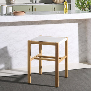 Safavieh Solana Counter Stool - Modern Rustic Teak Frame With Comfortable Leather Sling Seat For Any Space White / Natural BST1201B