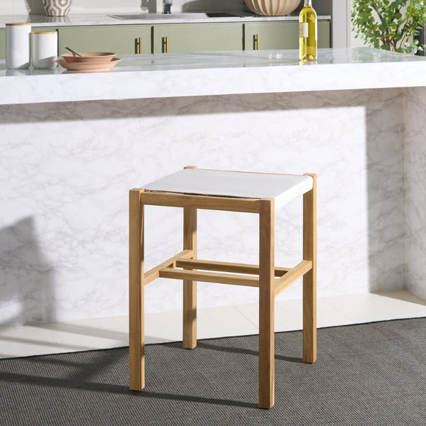 Safavieh Solana Counter Stool - Modern Rustic Teak Frame With Comfortable Leather Sling Seat For Any Space White / Natural BST1201B