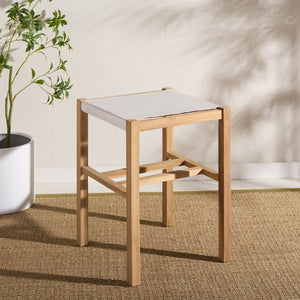 Safavieh Solana Counter Stool - Modern Rustic Teak Frame With Comfortable Leather Sling Seat For Any Space White / Natural BST1201B