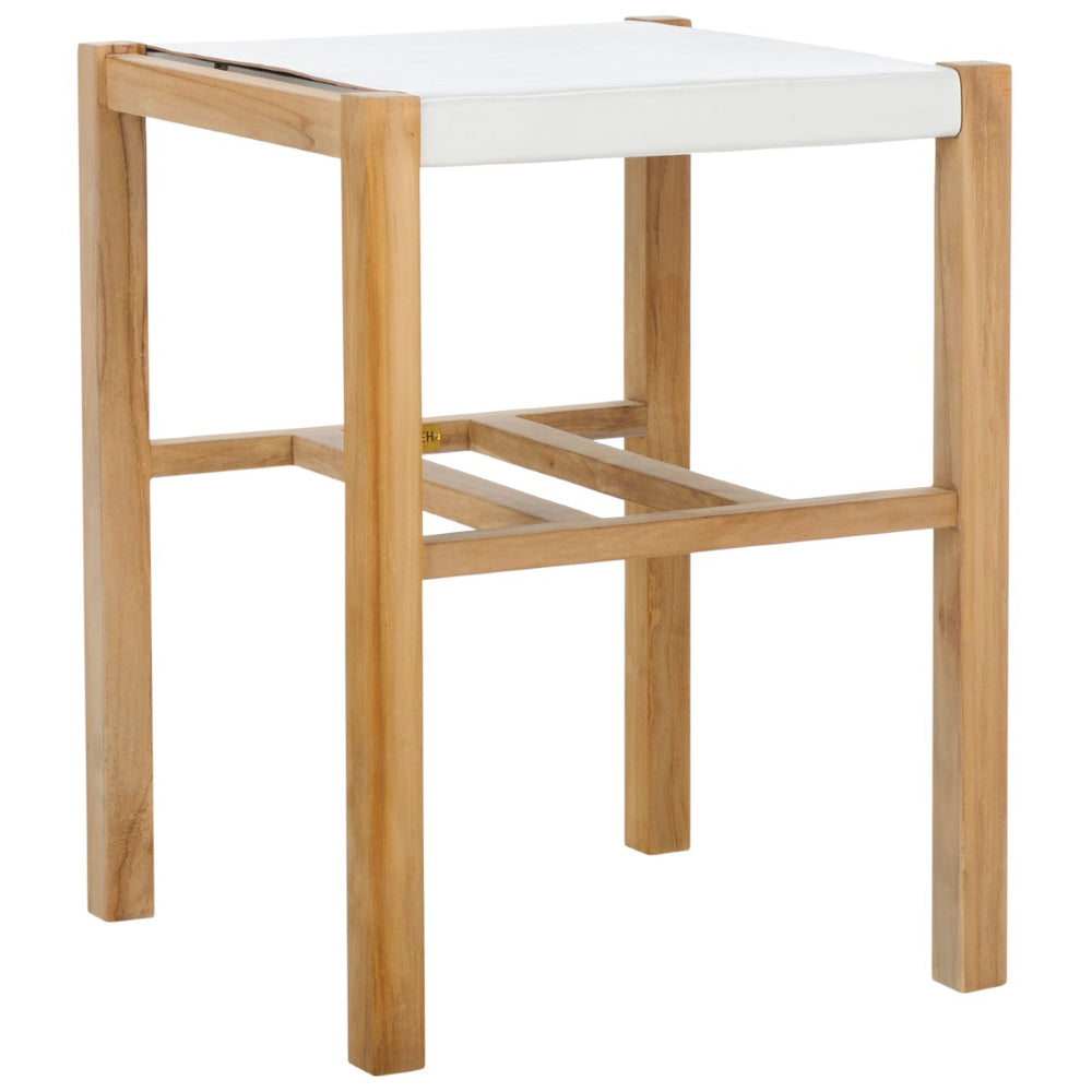 Safavieh Solana Counter Stool - Modern Rustic Teak Frame With Comfortable Leather Sling Seat For Any Space White / Natural BST1201B