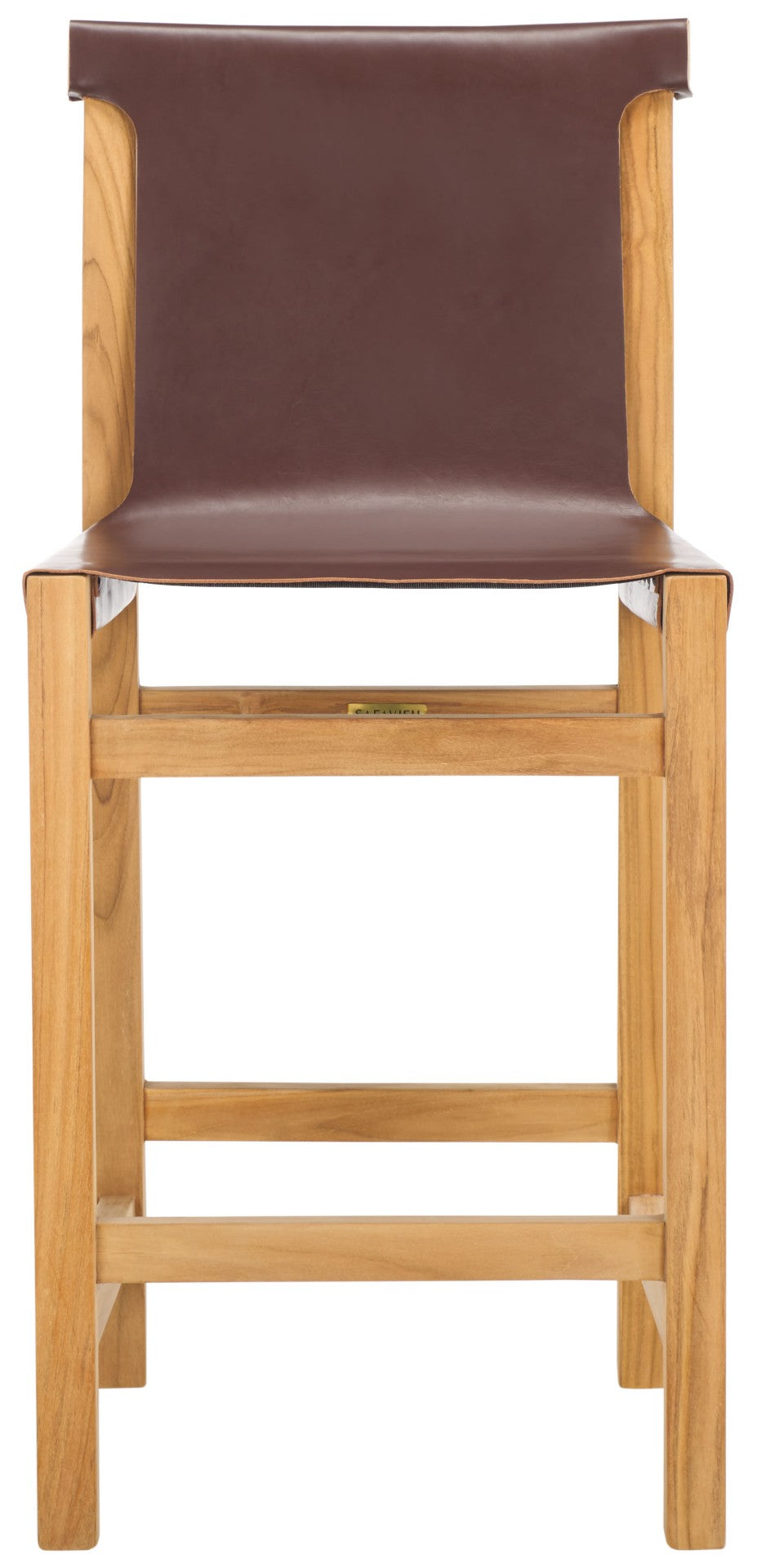 Safavieh Arian Counter Stool: Rustic Teak Frame With Comfortable Leather Sling For Stylish High Dining Spaces Cognac / Natural BST1202A