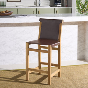 Safavieh Arian Counter Stool: Rustic Teak Frame With Comfortable Leather Sling For Stylish High Dining Spaces Cognac / Natural BST1202A