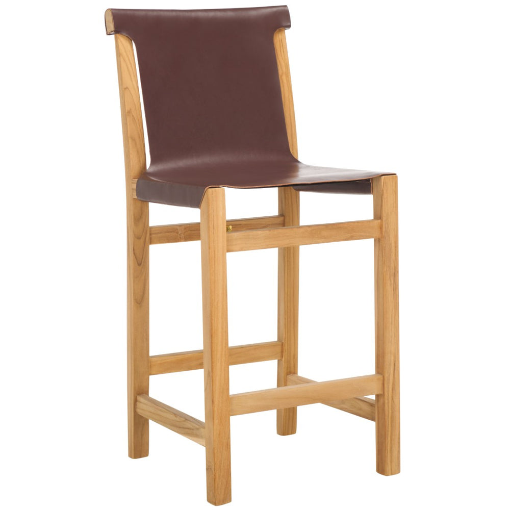 Safavieh Arian Counter Stool: Rustic Teak Frame With Comfortable Leather Sling For Stylish High Dining Spaces Cognac / Natural BST1202A