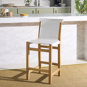 Safavieh Arian Counter Stool: Rustic Teak Frame With Comfortable Leather Sling For Stylish High Dining Spaces White / Natural BST1202B