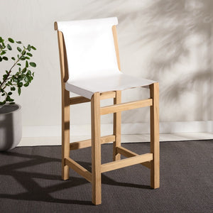 Safavieh Arian Counter Stool: Rustic Teak Frame With Comfortable Leather Sling For Stylish High Dining Spaces White / Natural BST1202B