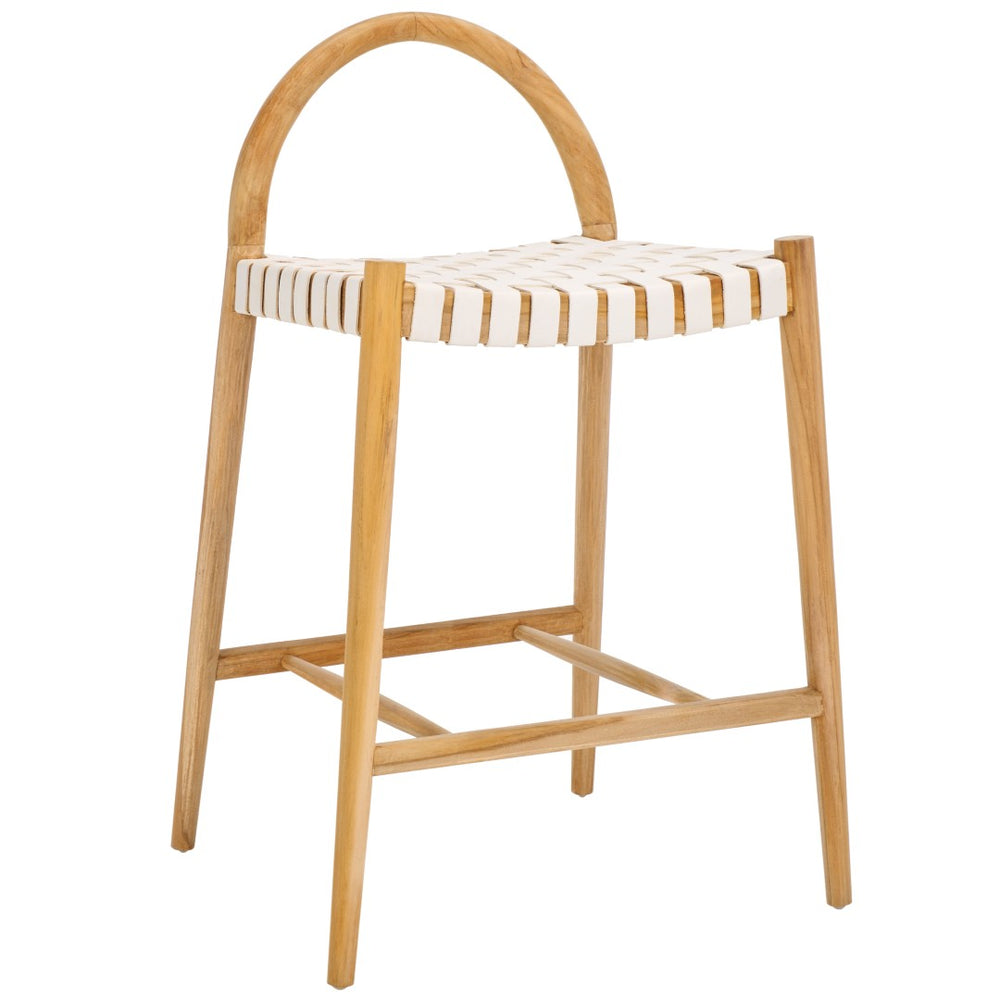Safavieh Rhyan Counter Stool - Modern Woven Leather Seat & Teak Wood Frame For Stylish High Dining Comfort BST1203A