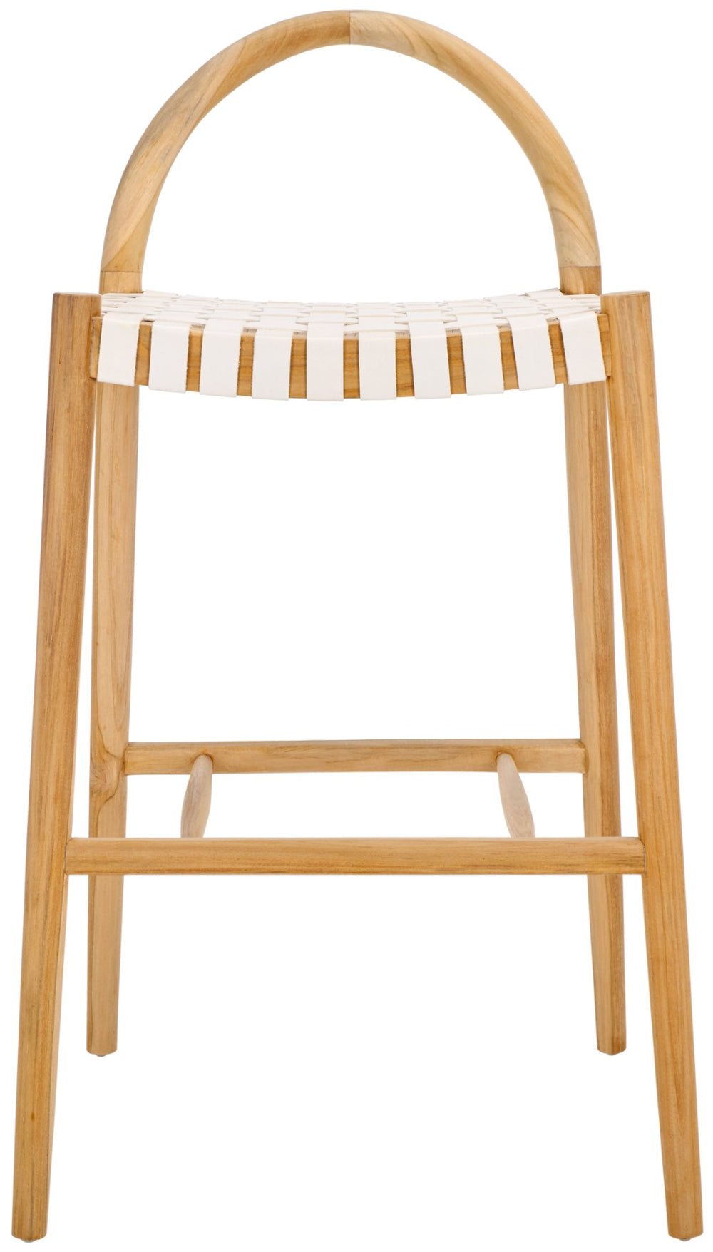 Safavieh Rhyan Bar Stool - Chic Woven White Leather & Teak Frame, Perfect For Modern Kitchen & Dining Spaces BST1204A
