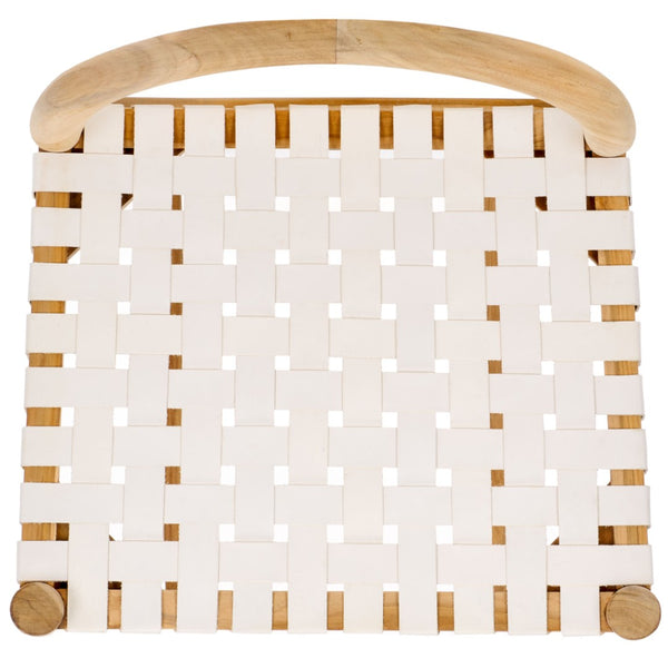 Safavieh Rhyan Bar Stool - Chic Woven White Leather & Teak Frame, Perfect For Modern Kitchen & Dining Spaces BST1204A