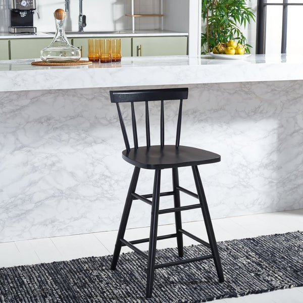 Safavieh Tally Wood Counter Stool - Modern Farmhouse Design With Timeless Windsor Style For Your Kitchen Bar Black BST1401A