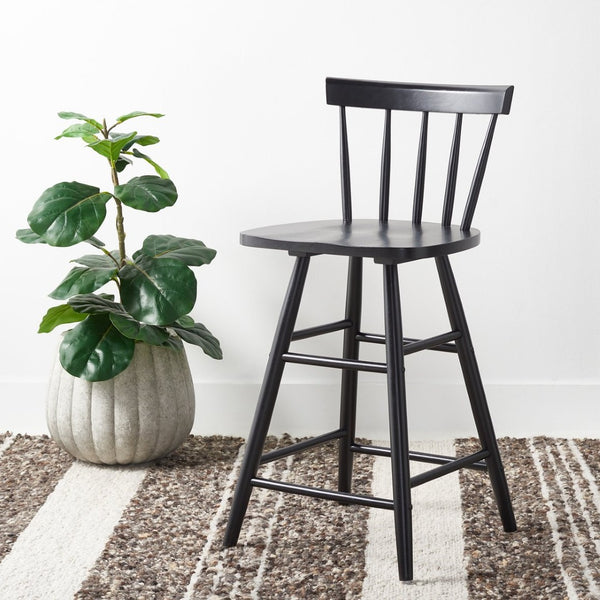 Safavieh Tally Wood Counter Stool - Modern Farmhouse Design With Timeless Windsor Style For Your Kitchen Bar Black BST1401A