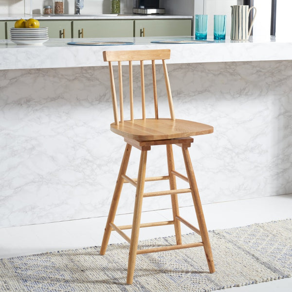 Safavieh Quai Swivel Counter Stool - Stylish Spindle-Back Design With 360° Swivel Seat For Modern Kitchens Natural BST1404D