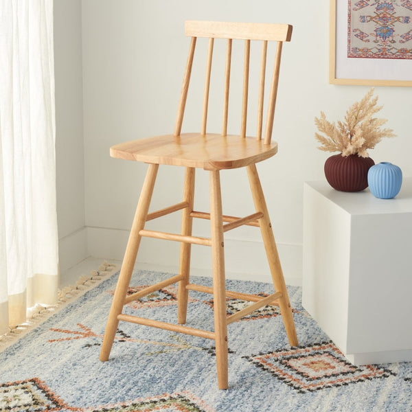 Safavieh May Counter Stool - Stylish Spindle-Back Design For Modern Kitchens And Dining Areas, Durable Comfort Natural BST1405D