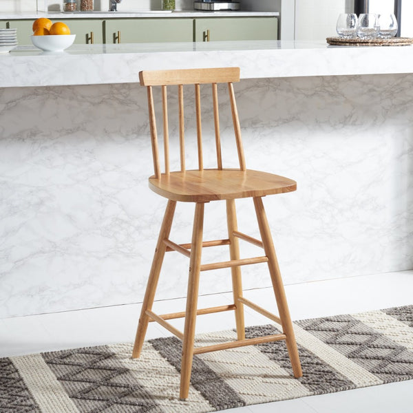 Safavieh May Counter Stool - Stylish Spindle-Back Design For Modern Kitchens And Dining Areas, Durable Comfort Natural BST1405D