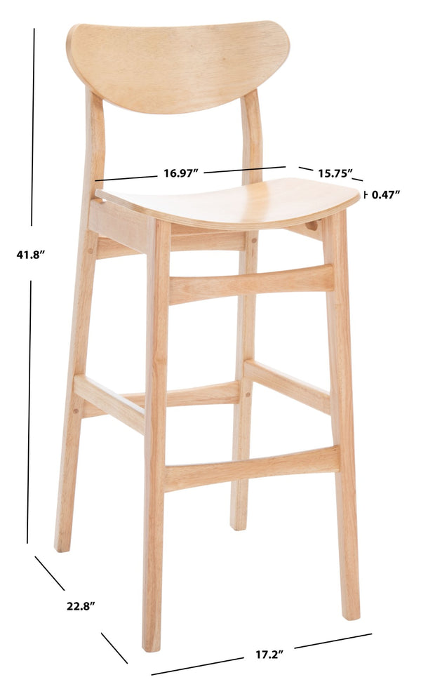 Safavieh THAXTON Bar Stool - Mid-Century Modern Elegance for Kitchen or Home Bar, Set of Two Stylish Seats Natural BST1500A-SET2