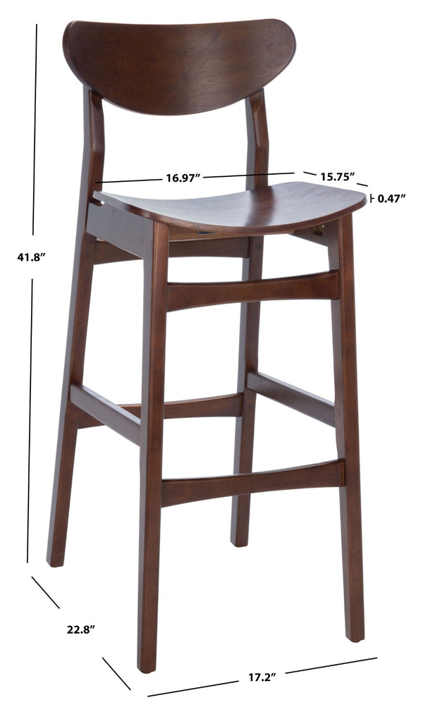 Safavieh THAXTON Bar Stool - Mid-Century Modern Elegance for Kitchen or Home Bar, Set of Two Stylish Seats Walnut BST1500D-SET2