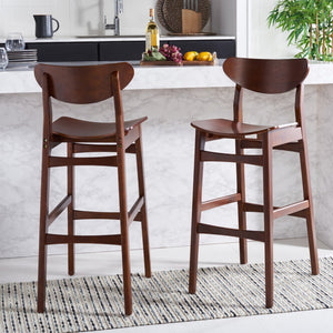 Safavieh THAXTON Bar Stool - Mid-Century Modern Elegance for Kitchen or Home Bar, Set of Two Stylish Seats Walnut BST1500D-SET2