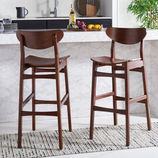 Safavieh THAXTON Bar Stool - Mid-Century Modern Elegance for Kitchen or Home Bar, Set of Two Stylish Seats Walnut BST1500D-SET2