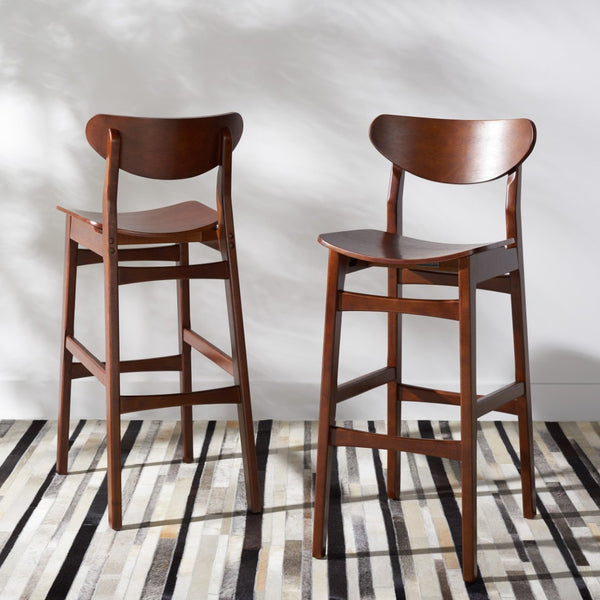 Safavieh THAXTON Bar Stool - Mid-Century Modern Elegance for Kitchen or Home Bar, Set of Two Stylish Seats Walnut BST1500D-SET2