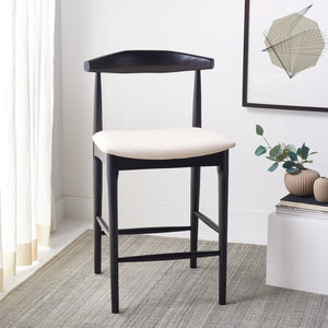 Safavieh Lionel Mid-Century Modern Counter Stool With Bentwood Back And Cream Padded Seat For Comfort Black / Cream BST1502A