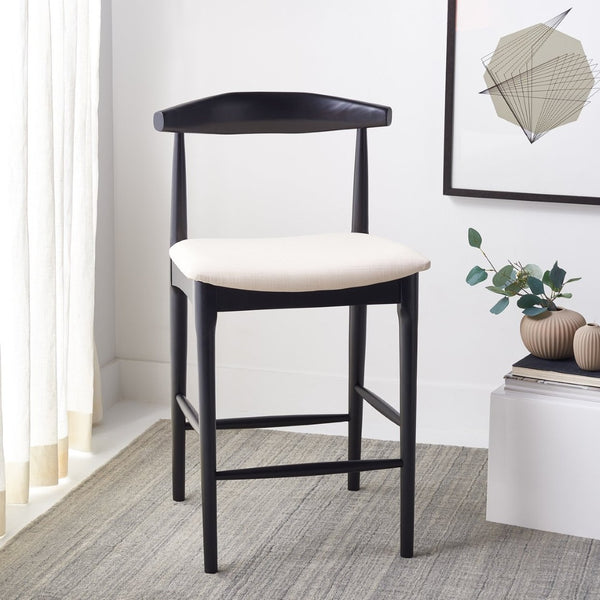 Safavieh Lionel Mid-Century Modern Counter Stool With Bentwood Back And Cream Padded Seat For Comfort Black / Cream BST1502A