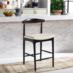 Safavieh Lionel Mid-Century Modern Counter Stool With Bentwood Back And Cream Padded Seat For Comfort Black / Cream BST1502A