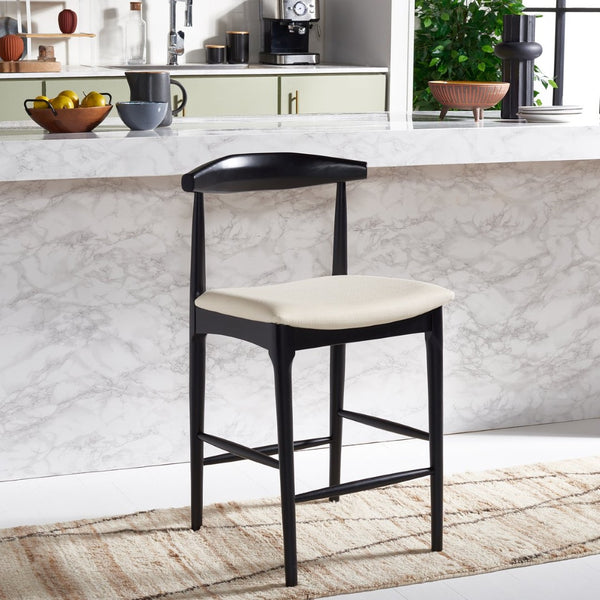Safavieh Lionel Mid-Century Modern Counter Stool With Bentwood Back And Cream Padded Seat For Comfort Black / Cream BST1502A