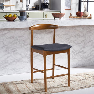 Safavieh Lionel Mid-Century Modern Counter Stool With Bentwood Back And Cream Padded Seat For Comfort Walnut / Dark Grey BST1502C