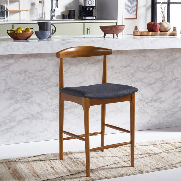 Safavieh Lionel Mid-Century Modern Counter Stool With Bentwood Back And Cream Padded Seat For Comfort Walnut / Dark Grey BST1502C