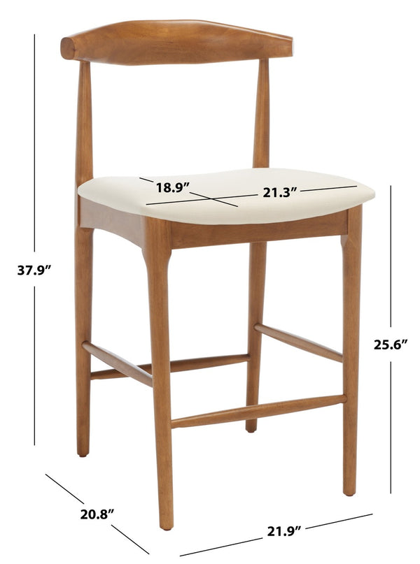Safavieh Lionel Mid-Century Modern Counter Stool With Bentwood Back And Cream Padded Seat For Comfort Walnut / Cream BST1502D