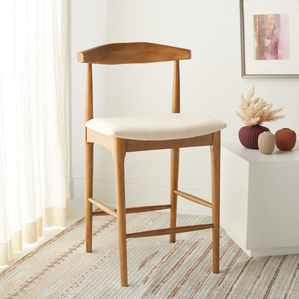 Safavieh Lionel Mid-Century Modern Counter Stool With Bentwood Back And Cream Padded Seat For Comfort Walnut / Cream BST1502D