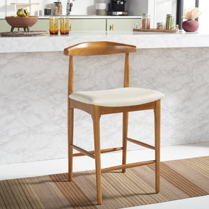 Safavieh Lionel Mid-Century Modern Counter Stool With Bentwood Back And Cream Padded Seat For Comfort Walnut / Cream BST1502D