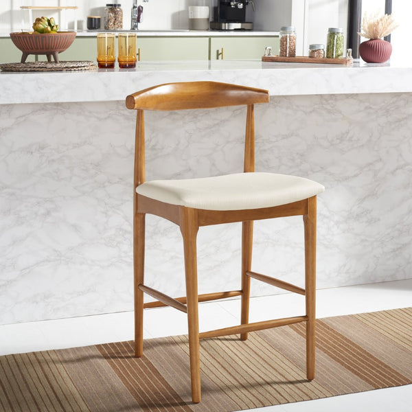 Safavieh Lionel Mid-Century Modern Counter Stool With Bentwood Back And Cream Padded Seat For Comfort Walnut / Cream BST1502D