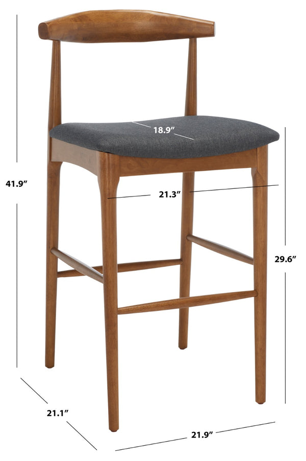 Safavieh Lionel Retro Bar Stool - Stylish Mid-Century Design With Comfort, Perfect For Home Bars And Kitchens Walnut / Dark Grey BST1503C