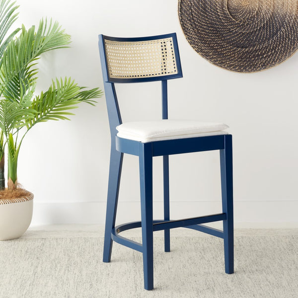 Safavieh Galway Cane Counter Stool Navy / Natural BST1504E