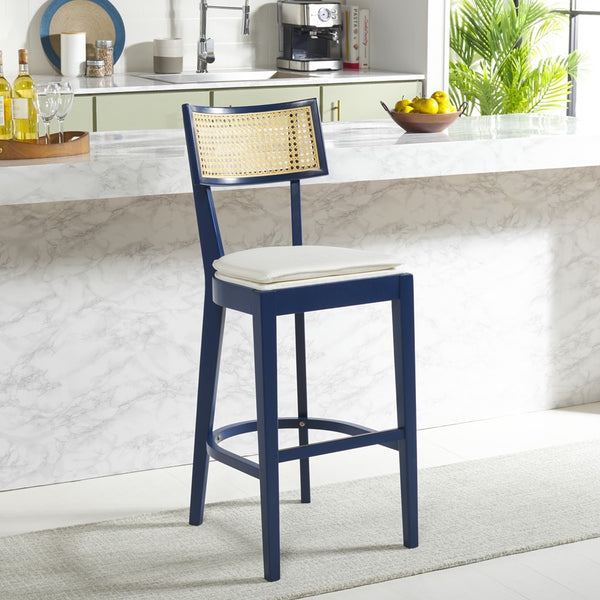 Safavieh Galway Cane Bar Stool Navy / Natural BST1505E