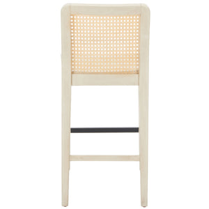 Safavieh BENICIO RATTAN COUNTER STOOL Set of Two for Stylish Coastal Kitchen & Bar Seating Comfort White / Natural BST1506B-SET2