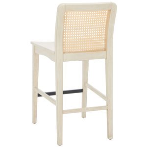 Safavieh BENICIO RATTAN COUNTER STOOL Set of Two for Stylish Coastal Kitchen & Bar Seating Comfort White / Natural BST1506B-SET2