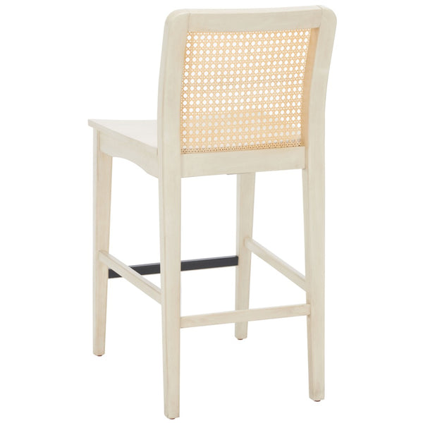 Safavieh BENICIO RATTAN COUNTER STOOL Set of Two for Stylish Coastal Kitchen & Bar Seating Comfort White / Natural BST1506B-SET2