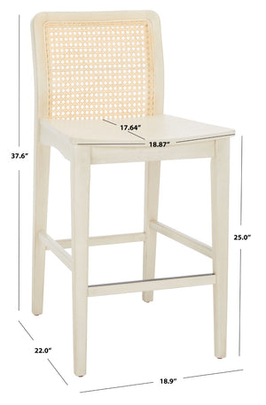 Safavieh BENICIO RATTAN COUNTER STOOL Set of Two for Stylish Coastal Kitchen & Bar Seating Comfort White / Natural BST1506B-SET2
